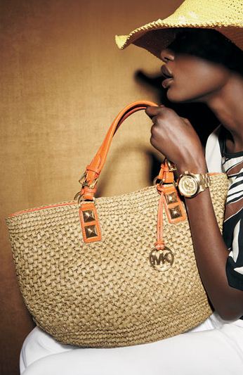 Michael kors santorini sales raffia tote sale